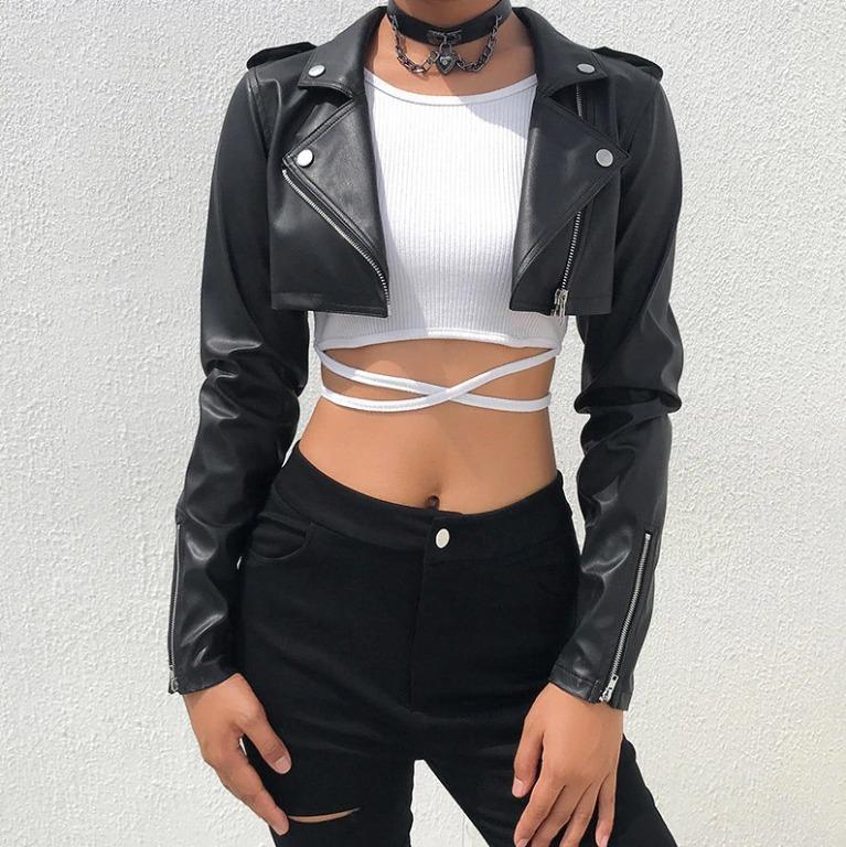 Pu best sale cropped jacket