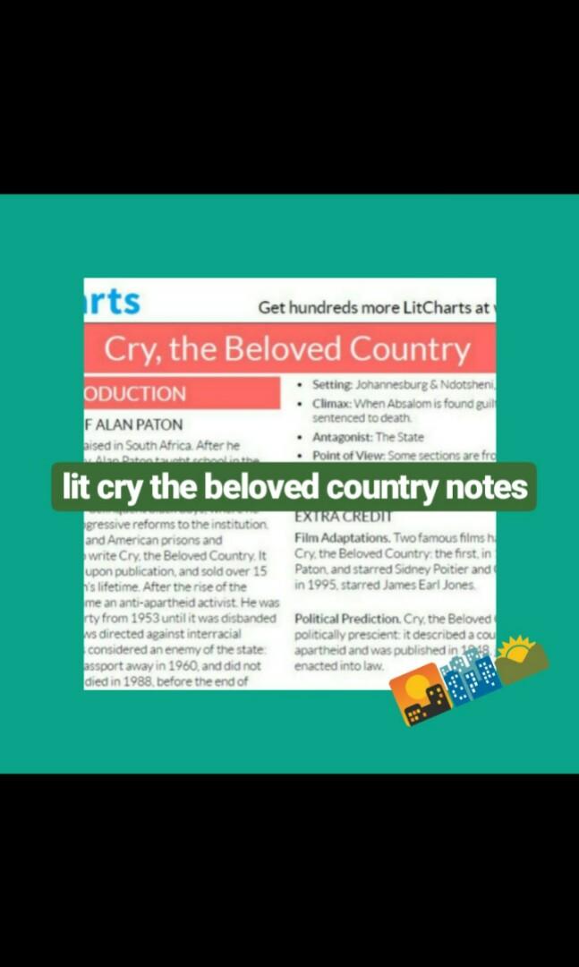 Olevel Lit Notes Cry The Beloved Country Books Stationery