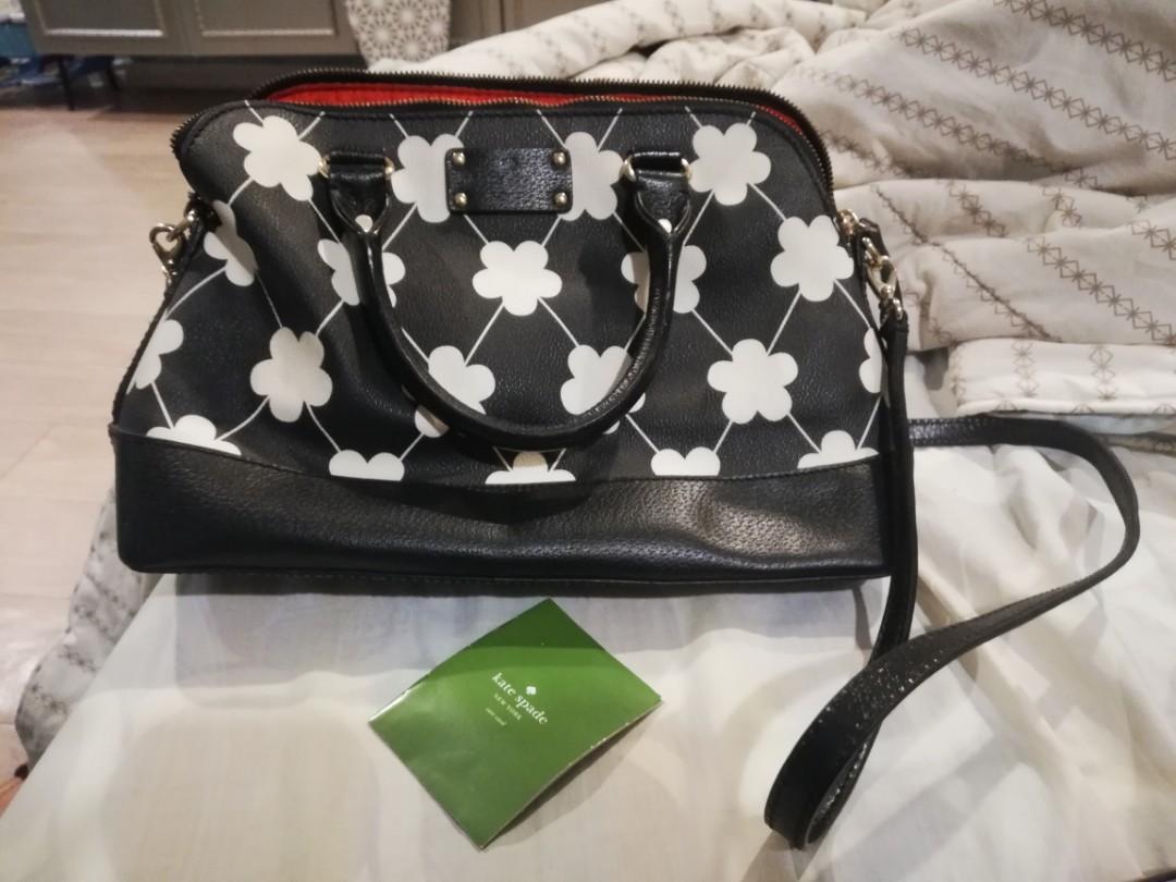 ORIGINAL Kate Spade Black and White Floral Bag with Sling, Luxury, Bags &  Wallets on Carousell