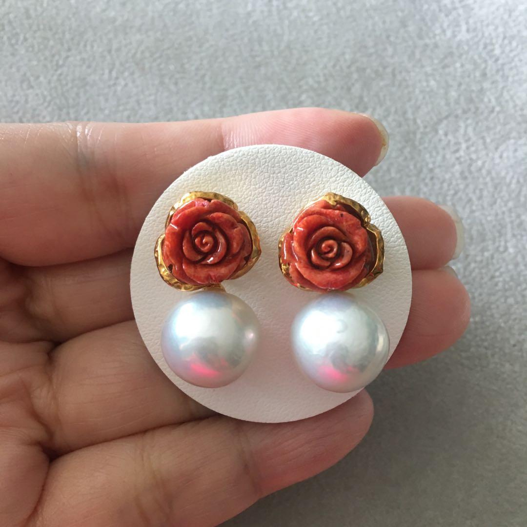 Coral flower clearance earrings