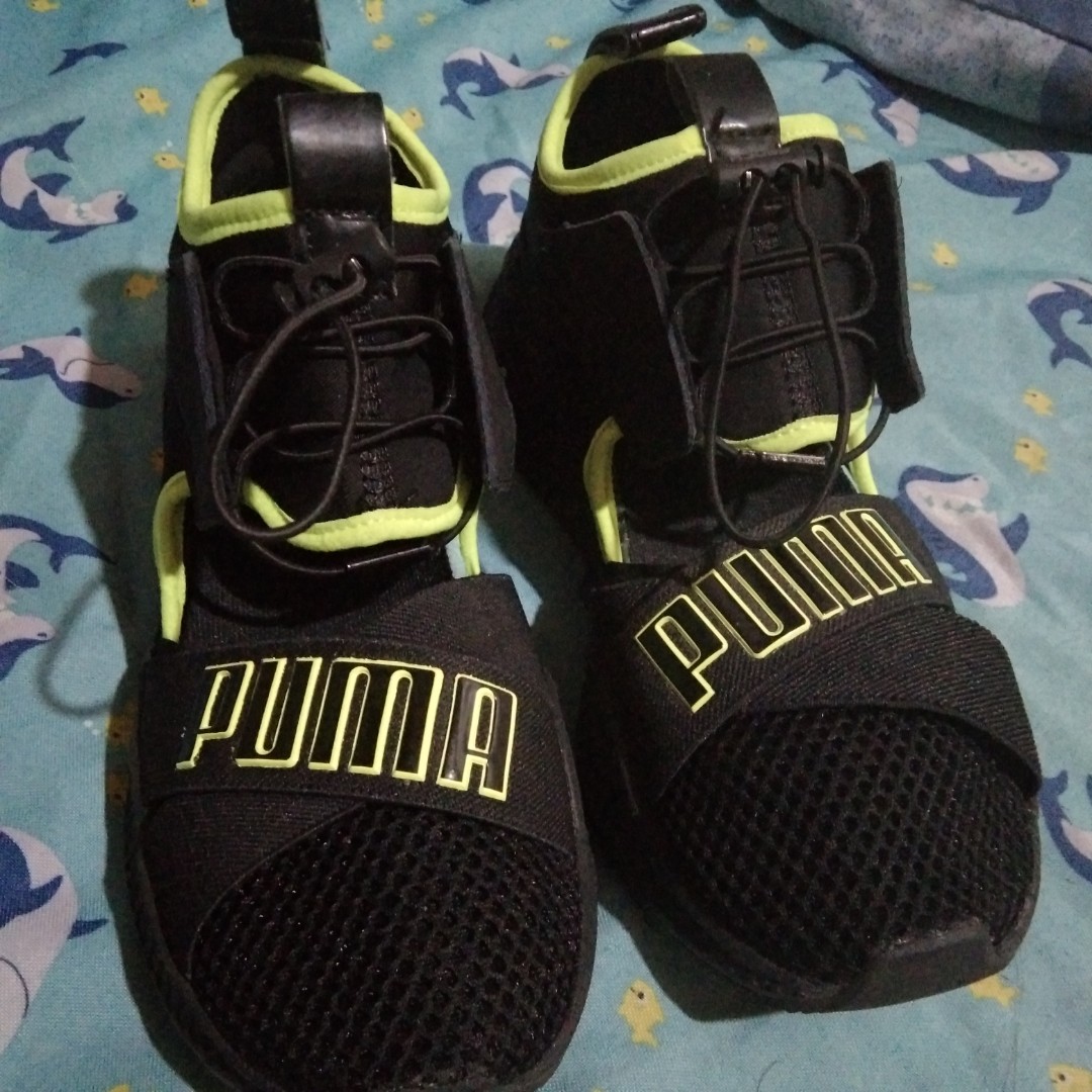 black and neon green puma shoes
