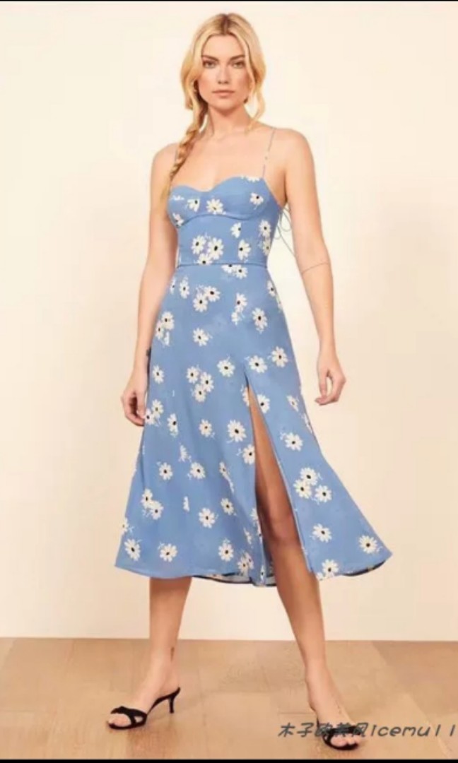 Reformation Inspired Blue Floral Dress huat Women s Fashion