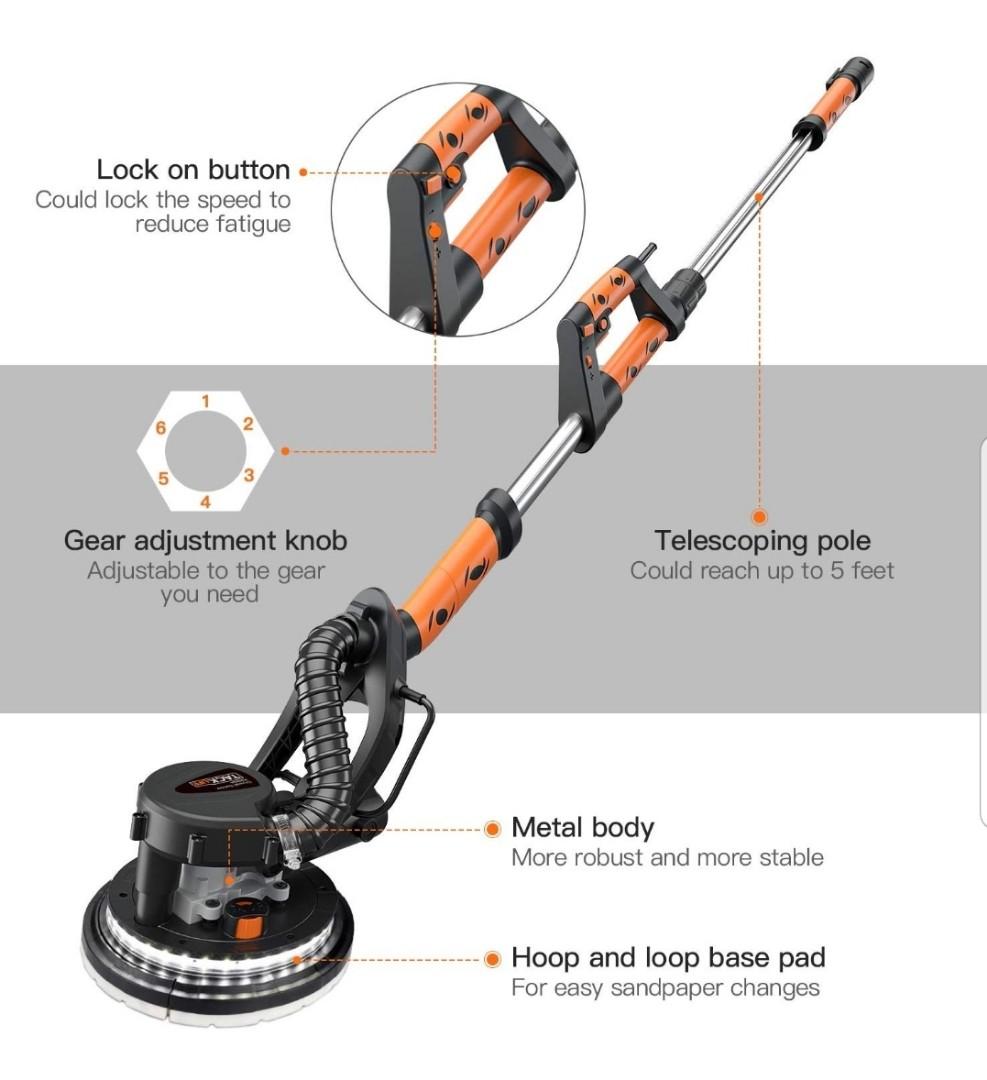 TACKLIFE Drywall Sander 6.7A 800W Automatic Vacuum System Enable Efficient Dust Absorption 12 Sanding Discs Variable Speed 500 1800RPM Electric