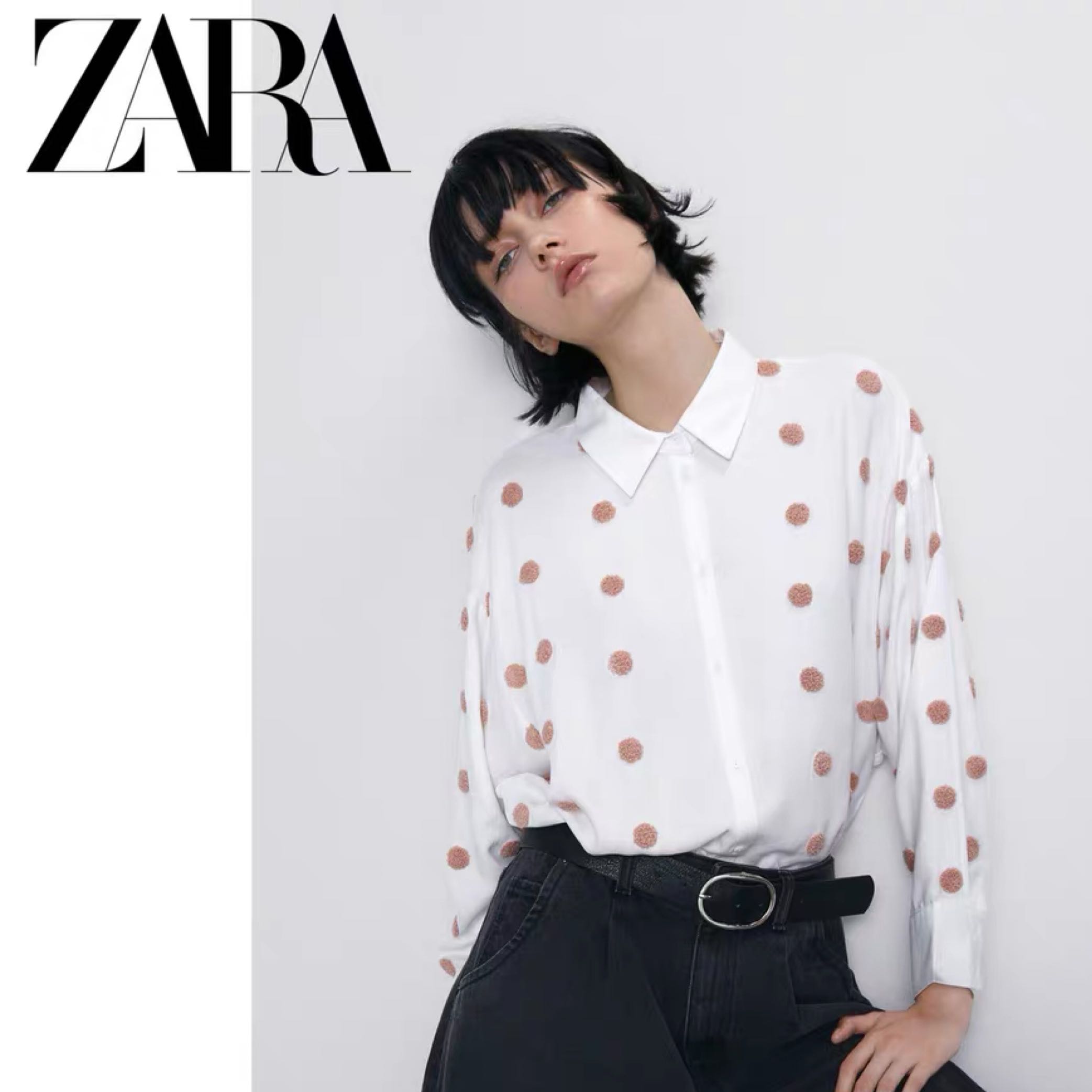 Zara pink polka dot white shirt, Women's Fashion, Tops, Blouses on