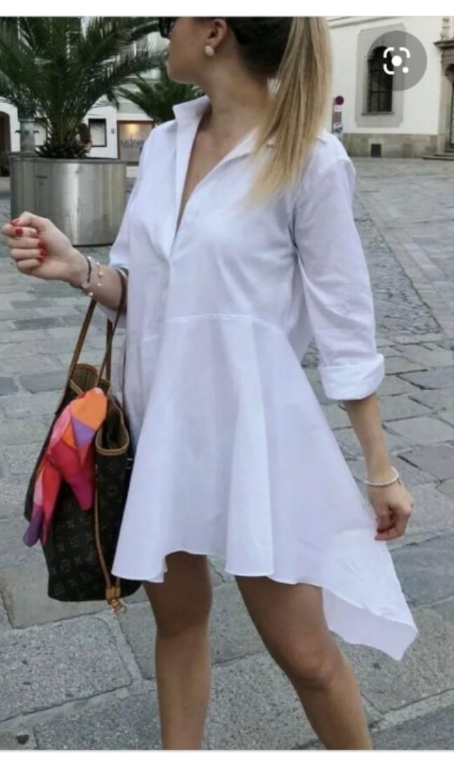 zara long white shirt dress