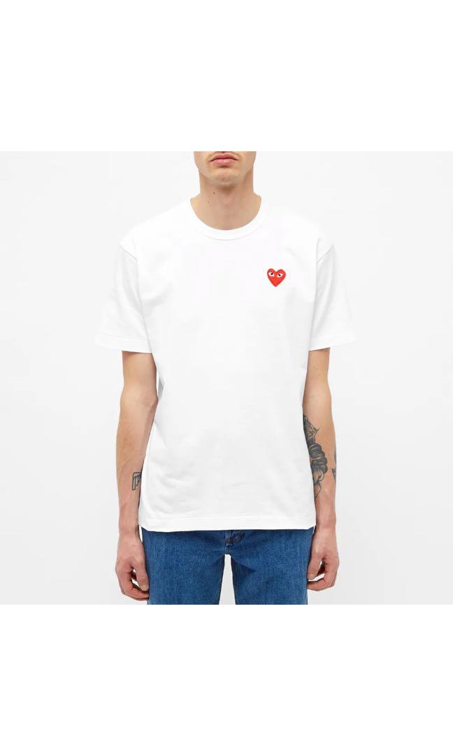 AUTHENTIC CDG Play Basic Logo Tee White Red Men s Fashion Tops Sets Tshirts Polo Shirts on Carousell