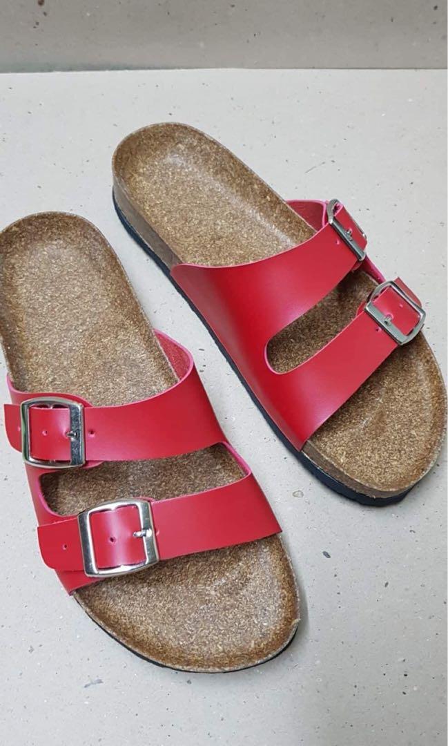 red 2 strap sandals