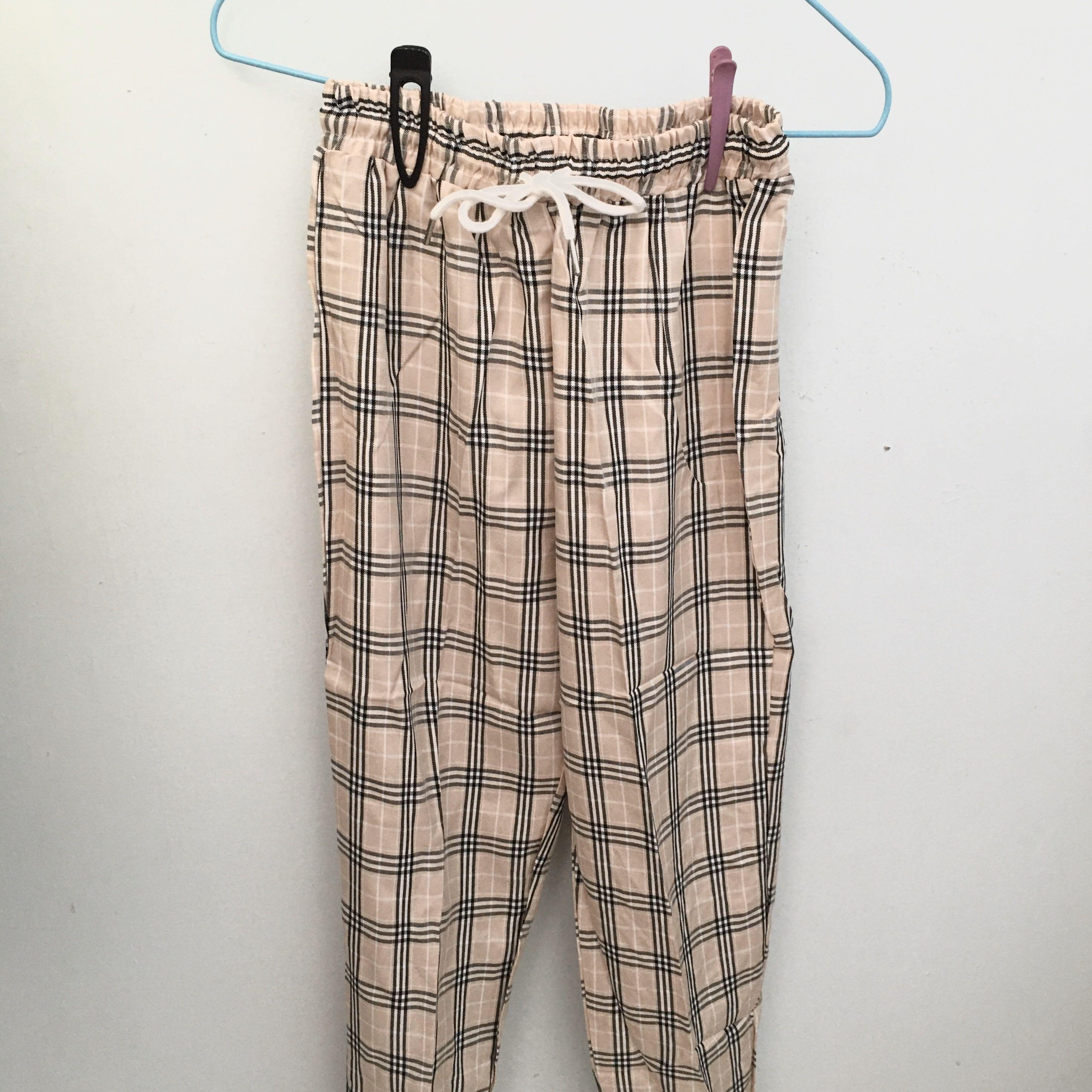 BURBERRY BEIGE CHECKERED LONG PANTS 