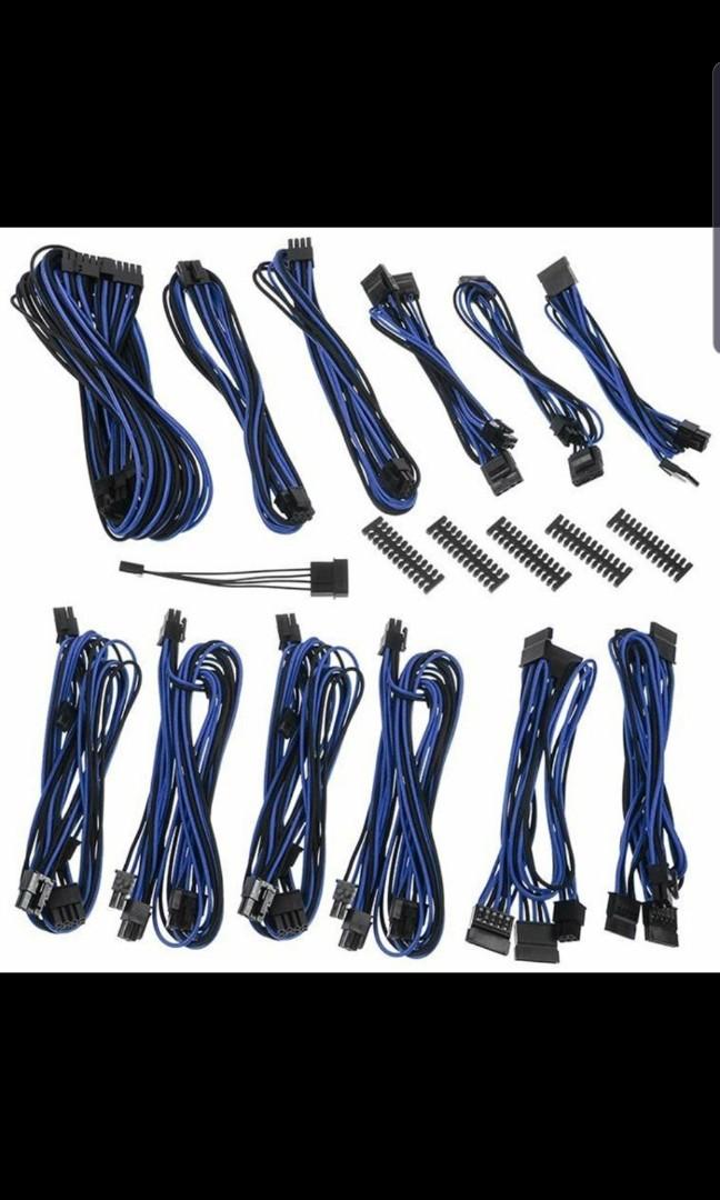 Custom Braided PSU Cables for Corsair Power Supply (Black / Blue