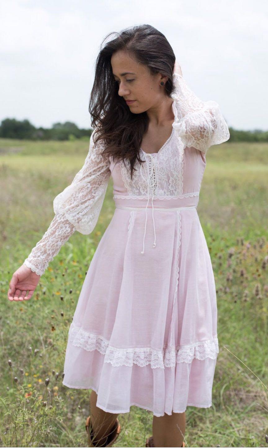 Gunne Sax Rare Vintage 1970s Prairie Dress in Pale Pink with ...