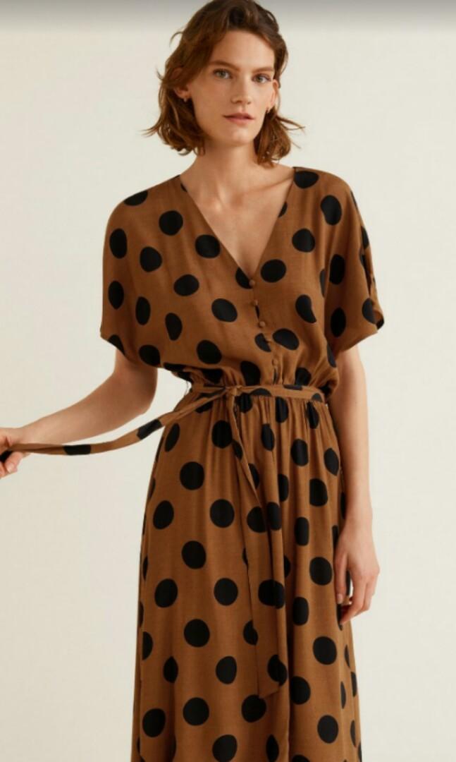 MANGO MNG Casual brown polka dot dress Women s Fashion Tops Sleeveless on Carousell