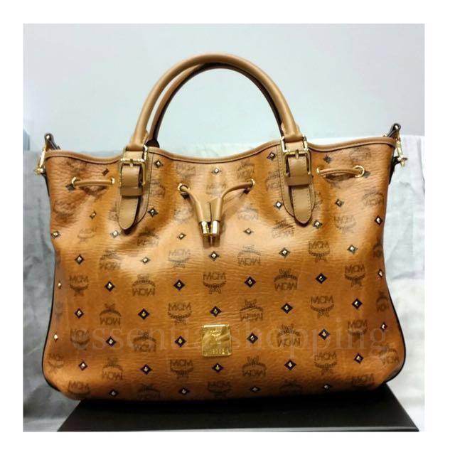 Mcm gold visetos drawstring top medium cognac