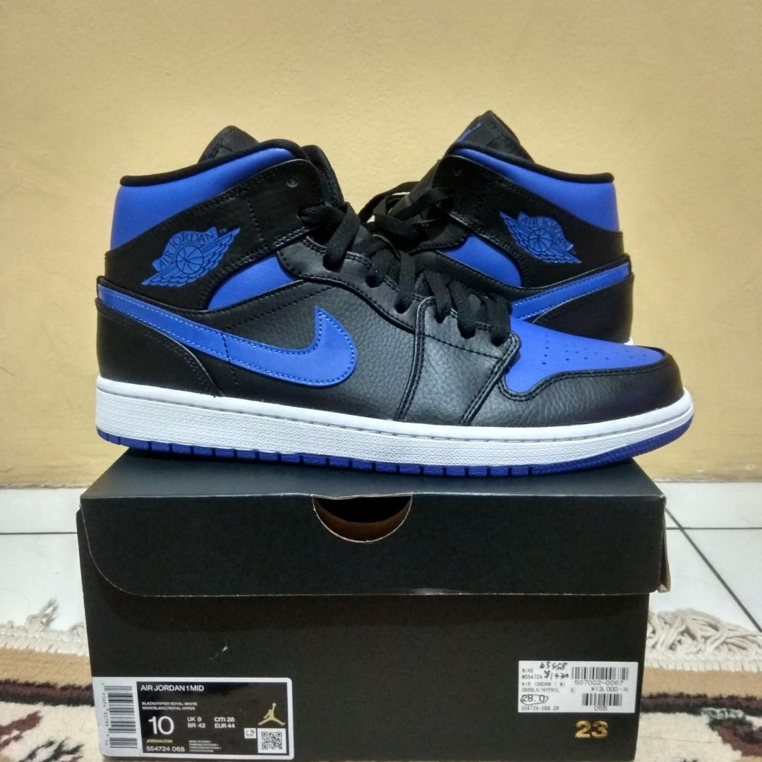 Nike Air Jordan 1 Mid Royal Blue Original, Fesyen Pria, Sepatu , Sneakers  di Carousell