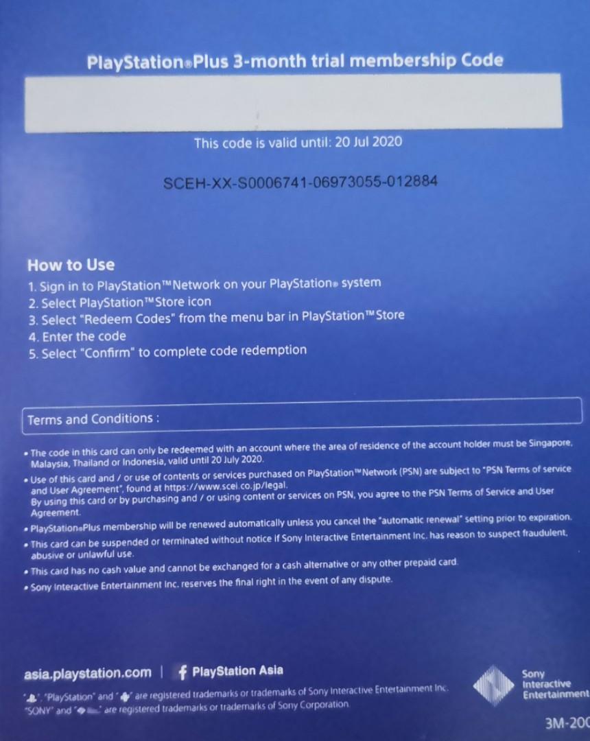 Playstation plus 3 month *trial*, Video Gaming, Gaming Accessories ...