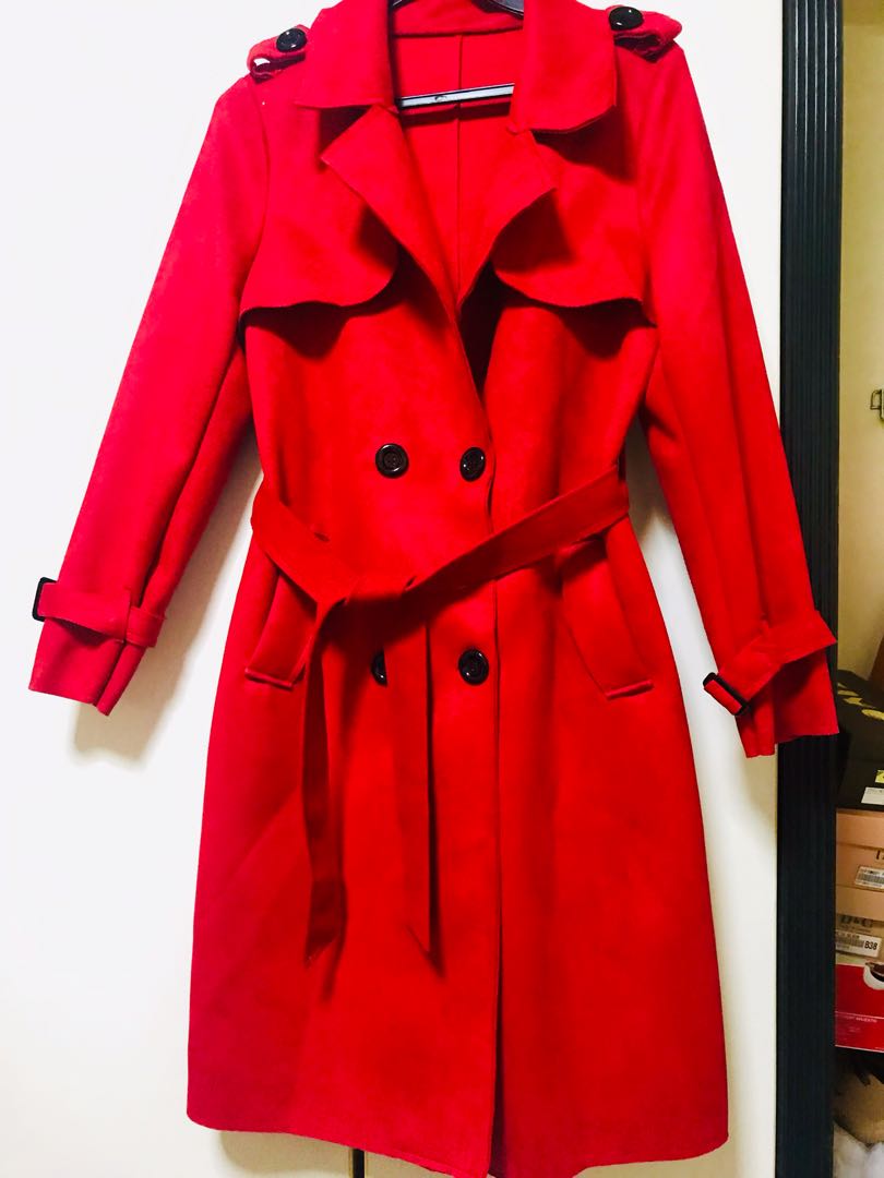 Red winter trench coat clearance