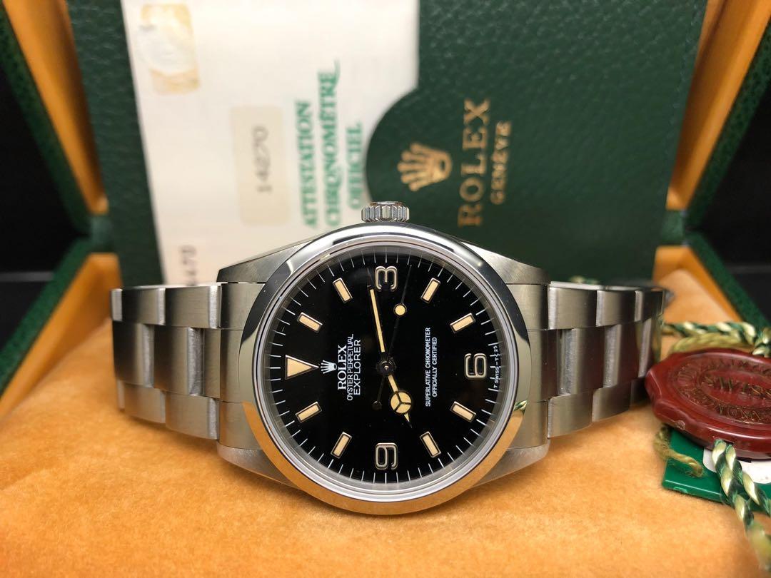 Rolex Explorer Vintage 舊裝黃夜光14270 T頭full set, 名牌, 手錶 