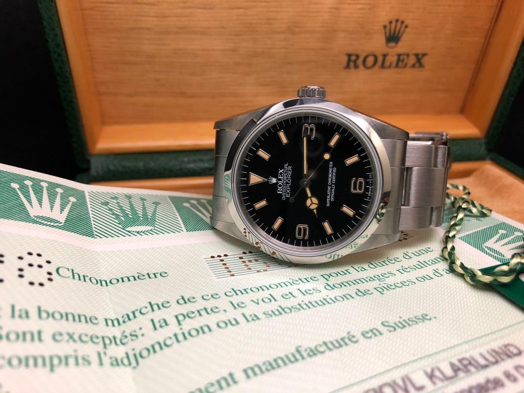 Rolex Explorer Vintage 舊裝黃夜光14270 T頭full set, 名牌, 手錶 