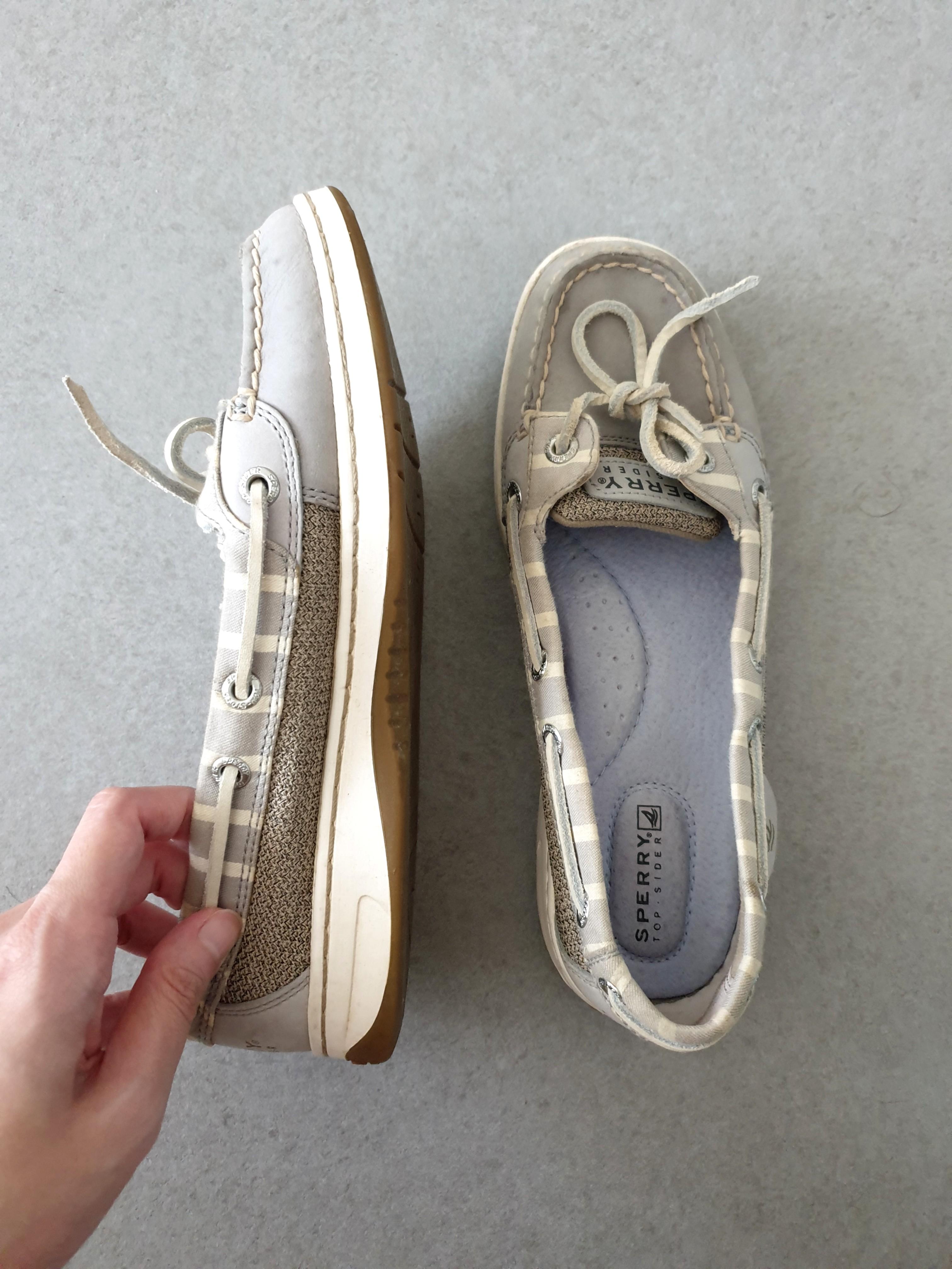 Sperry Angelfish striped boat shoes in light grey