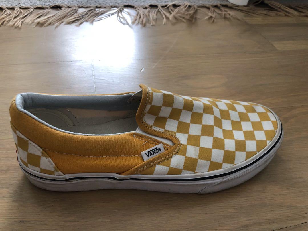Yellow vans checkerboard slip on Women s Fashion Footwear