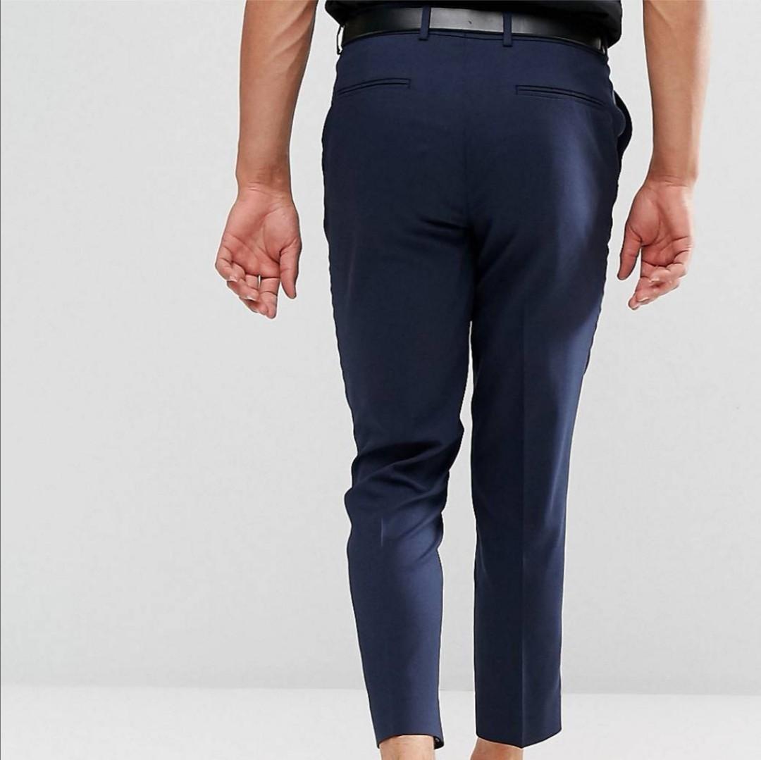 Mens cropped hotsell navy trousers