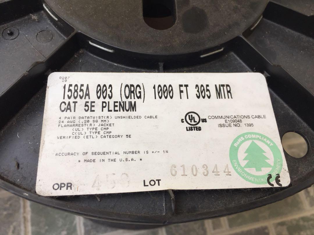 CAT 5E Cable (Category: Cables & Adaptors) located in San Fernando. Submitted by dadid2020 (Listing ID 273767645, Image 3). Description: Brand New , Unused CAT 5E Plenum cable . The best cable brand in the market . Maganda pang internet cafe or security purposes . Accuracy of sequential number is +/- 1% . Length: 1,000 feet . Price is 4,500 pesos each po . Meetups or pay for the LBC delivery charge po . Walang joy reservations . Walang low baller