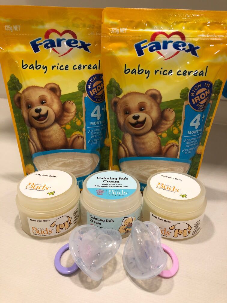 Free Giveaway Farex Baby Rice Cereal Buds Baby Bum Balm Buds Calming Rub Cream Nuk Pacifiers Babies Kids Nursing Feeding On Carousell Compare the ingredients on the 2 rice ones and see what the difference is. carousell