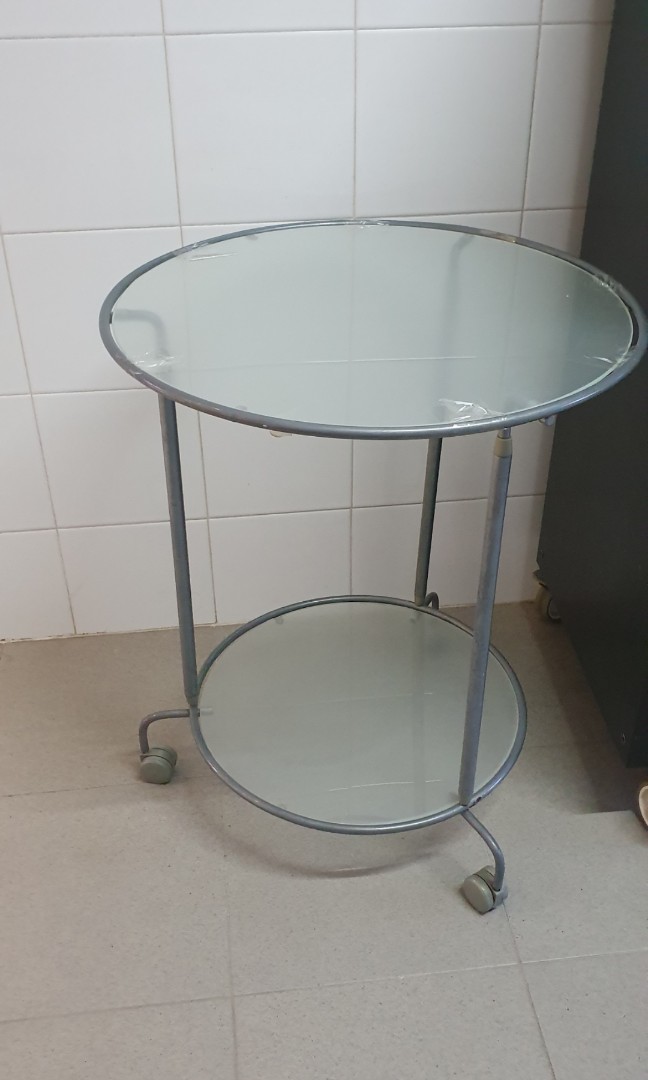 IKEA Glass Side Table with wheels Hardly Used, Furniture & Home Living