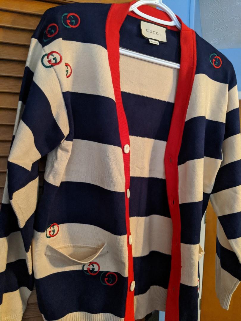 GUCCI Embroidered Striped Knit Cardigan (Category: Men's Fashion) located in Auckland. Submitted by jason154023 (Listing ID 273905172, Image 3). Description: Size medium cardigan Will take best offer.