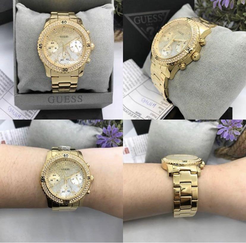 Guess Confetti Crystal Glitter Dial Ladies Watch W0774L5