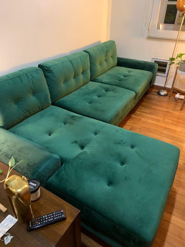 Hipvan Velvet L Shape Sofa Emerald Green Furniture Sofas On Carousell