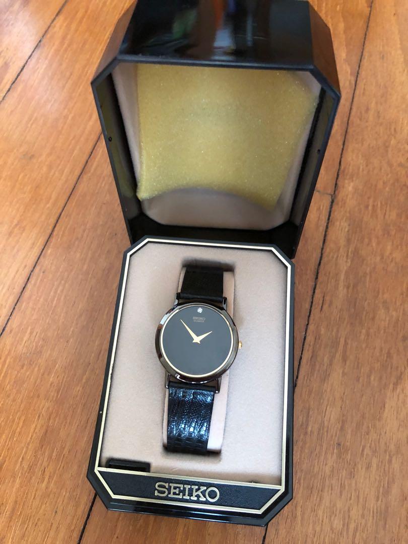 New unused SEIKO SFP240 gold black diamond thin dress watch  display picture 2