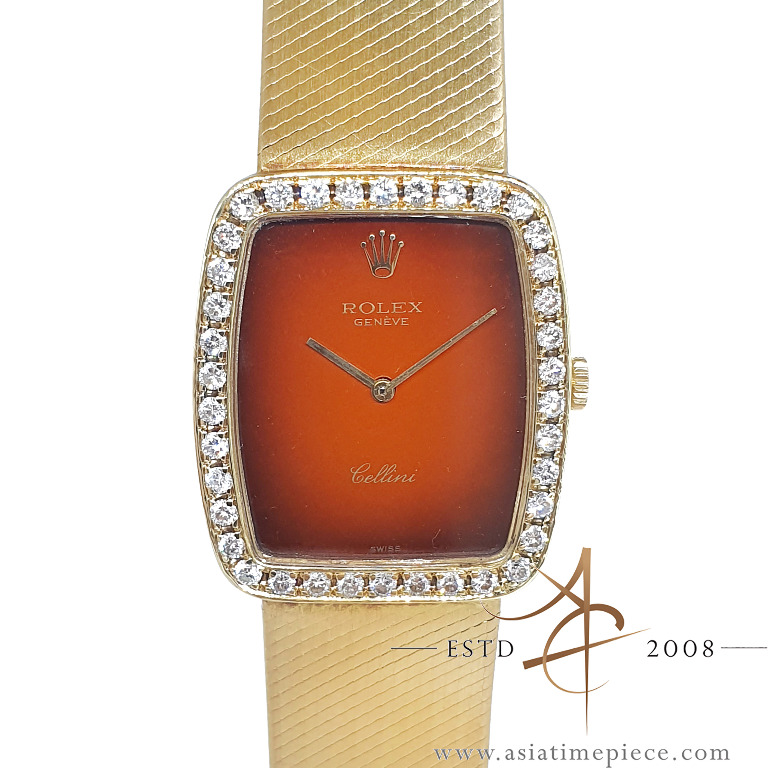 Rolex Cellini 4322 Red Vignette 18K Gold Diamond Vintage Watch