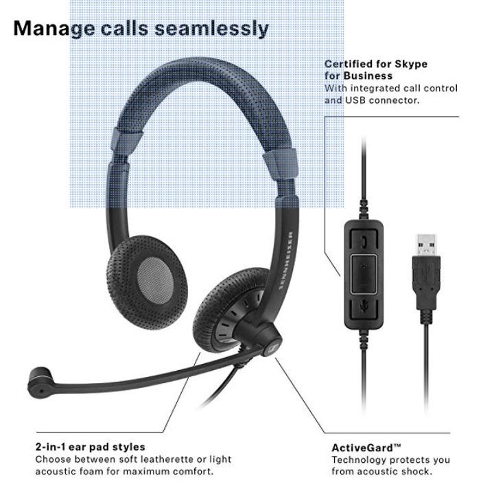 Sennheiser SC 70 USB MS 506502 Double Sided Business Headset For Skype for Business with HD Sound Noise Cancelling Microphone USB Connector Black Audio Headphones Headsets on Carousell