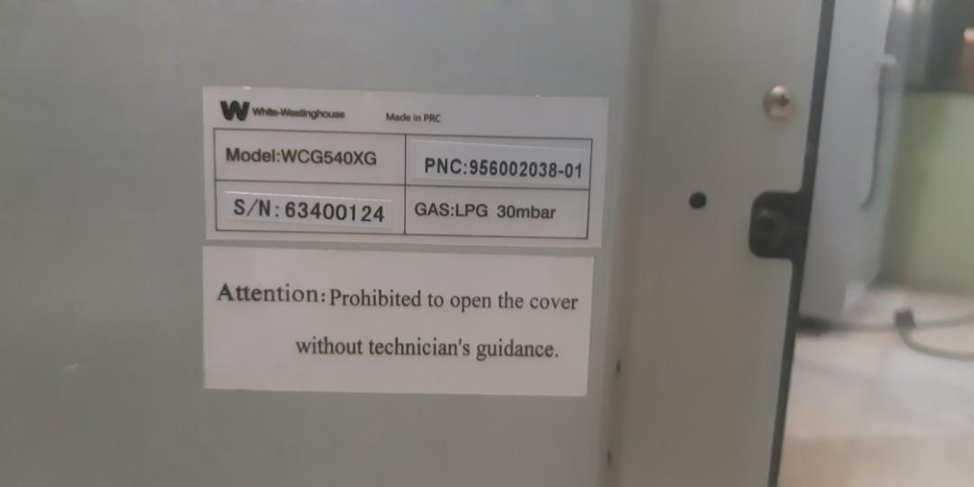WhiteWestinghouse WCG540XG 50Cm Range 4 Gas Burners with Oven, TV