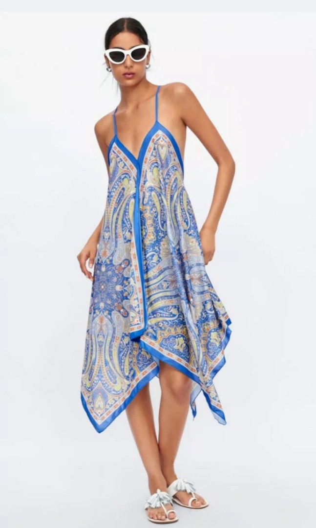 zara blue print dress