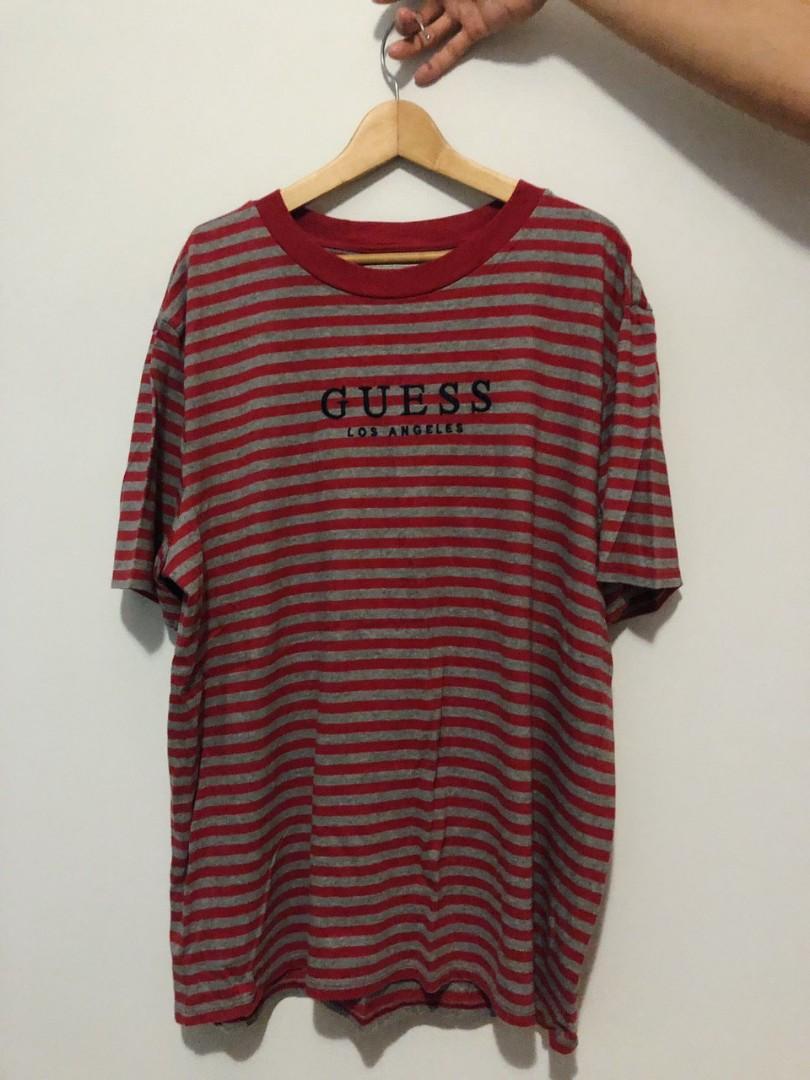 AUTHENTIC Guess Red Grey Oversized Striped Tee Men s Fashion Tops Sets Tshirts Polo Shirts on Carousell