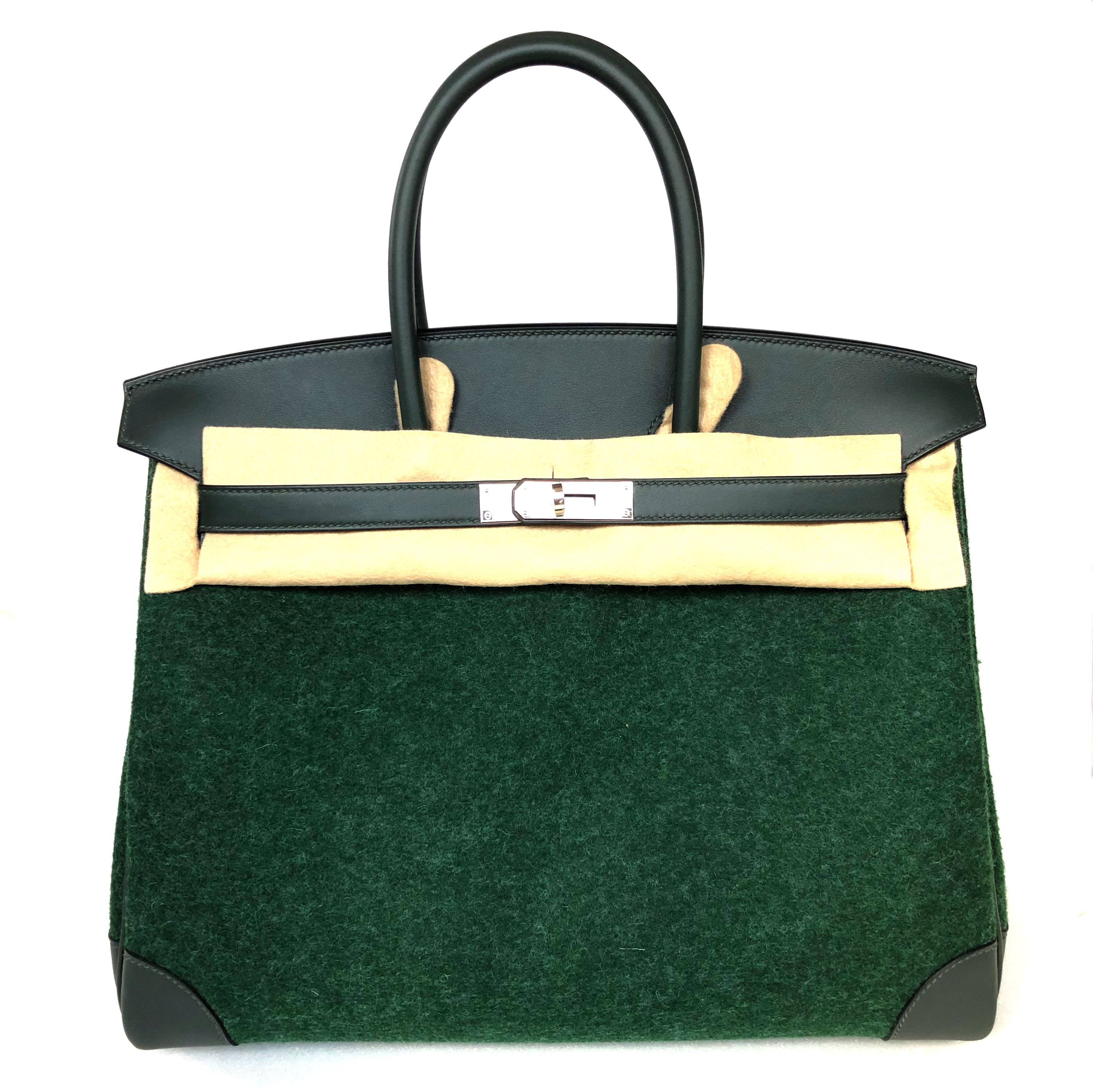 Hermes Birkin Bag 35cm Limited Edition Bi-Color Vert Anglais Feutre Vert  Cypress Swift Palladium Hardware