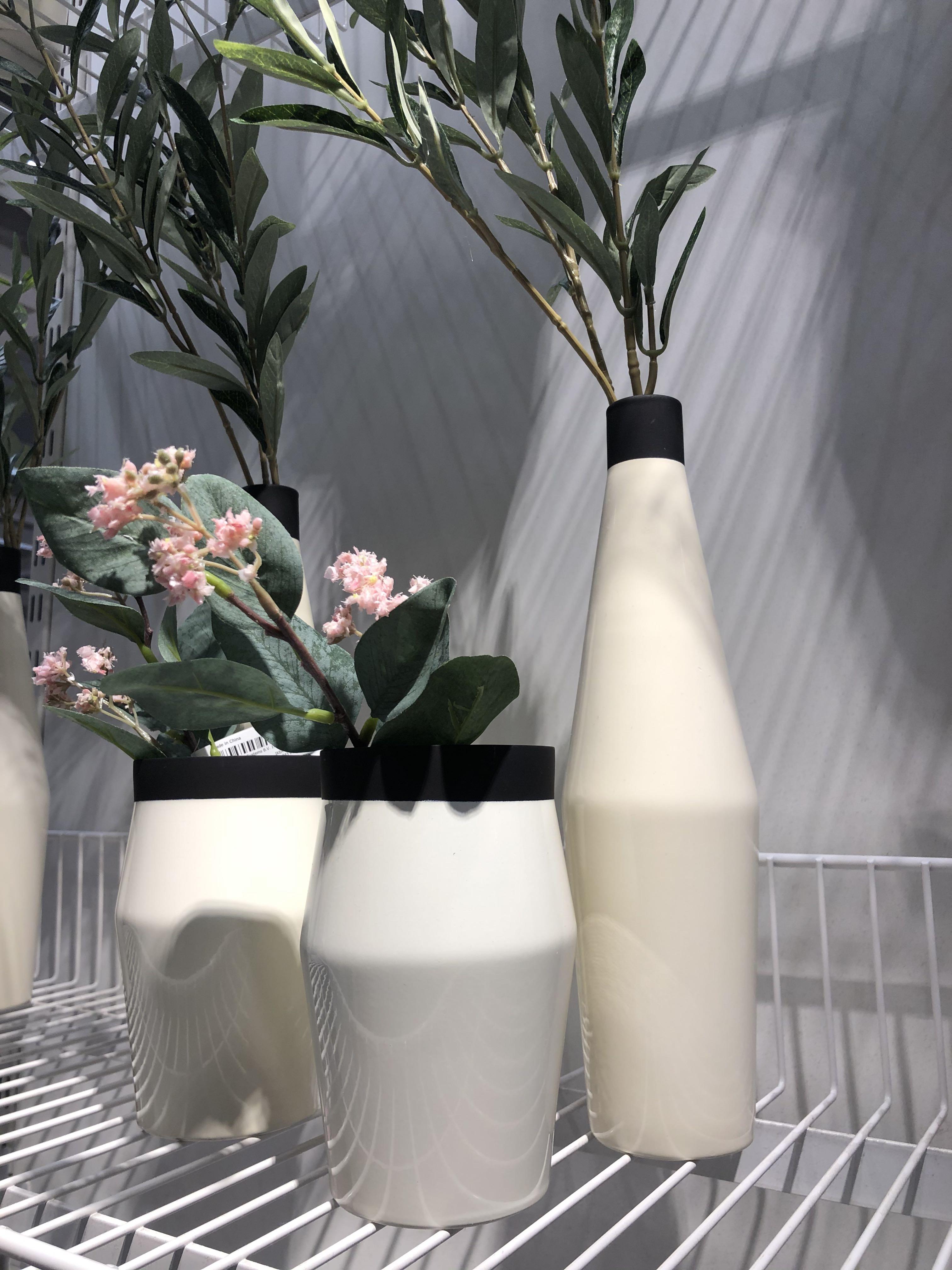IKEA Vase, set of 2, ivory, black, GLITTRIG, Furniture & Home Living