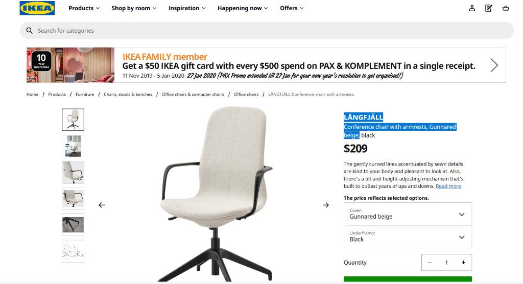 LANGFJALL Conference chair with armrests Gunnared beige Furniture Home Living Furniture Chairs on Carousell