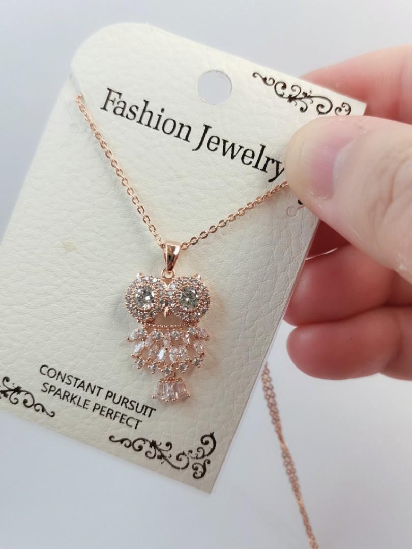 Women's Fashion Crystal Rose Gold Owl Chunky Long Chain Pendant Necklace Jewelry 