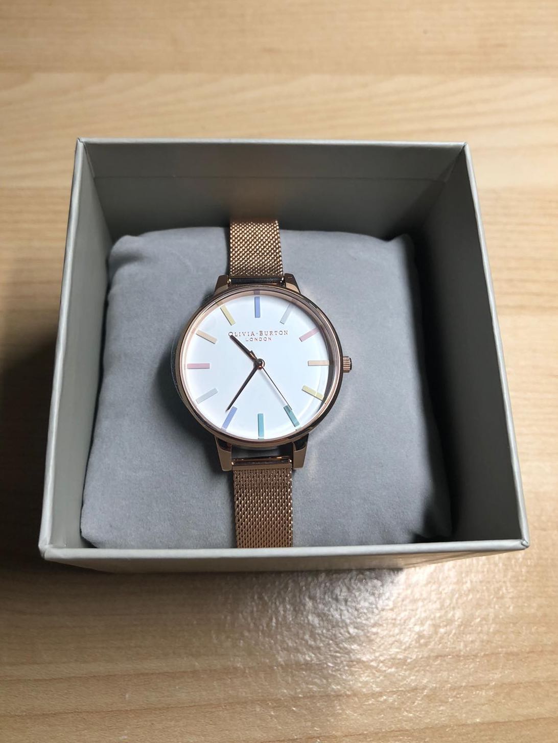 Olivia burton rainbow discount rose gold watch