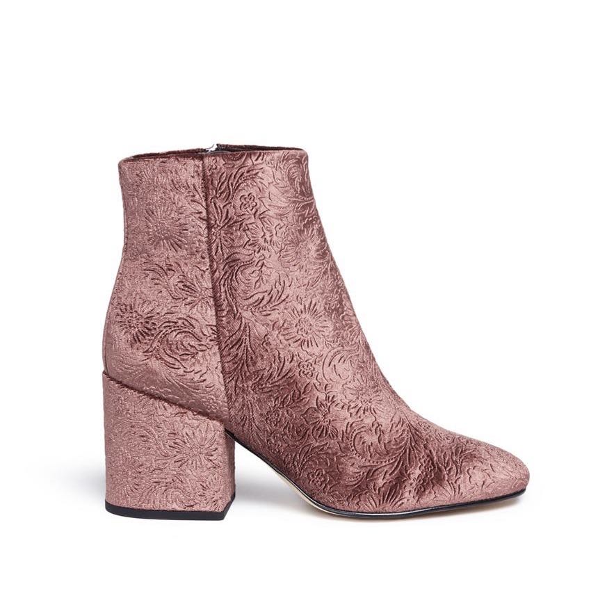 SAM EDELMAN TAYE FLORAL JACQUARD VELVET ANKLE BOOTS