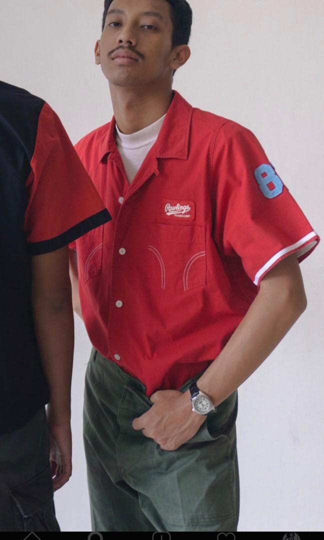 Vintage Bowling Shirt Red, Fesyen Pria 
