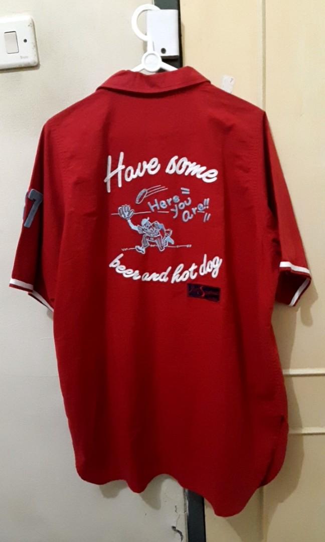 Vintage Bowling Shirt Red, Fesyen Pria 