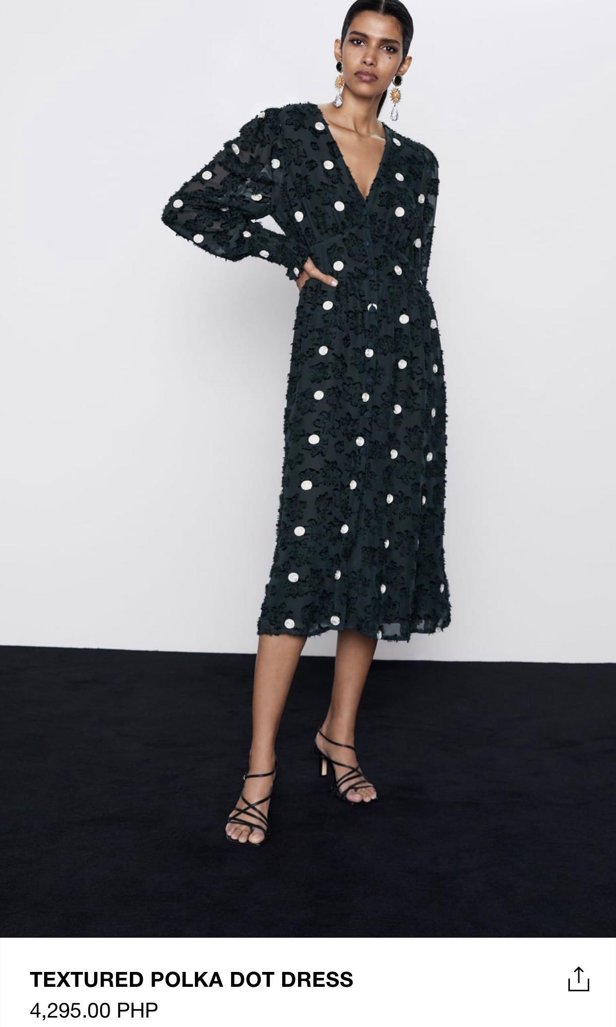 Zara Green Polka Dot Textured Dress 