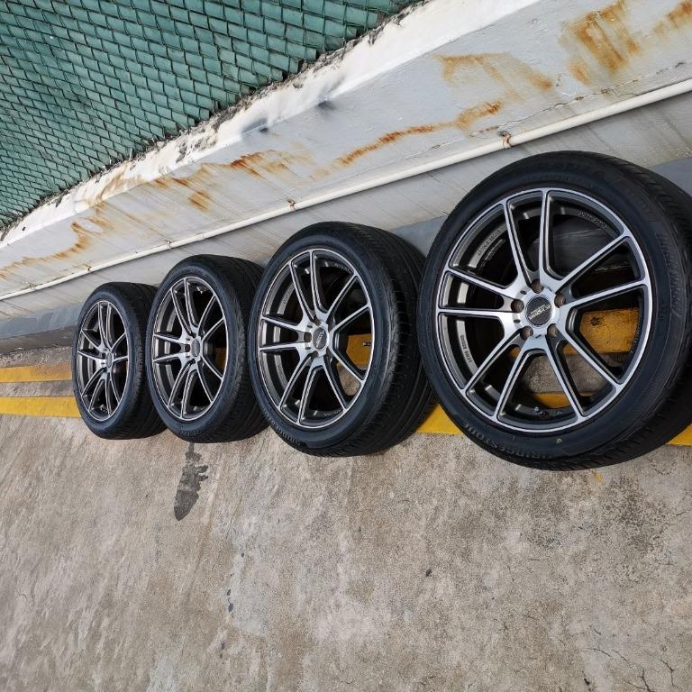 17" 2nd hand rims with bridgestone 225/45R17 tyres (Good Condition) 5x100, Car Accessories