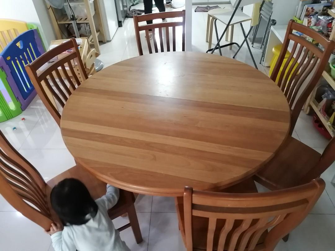 6 Seater Round Dining Table Real Teak Wood