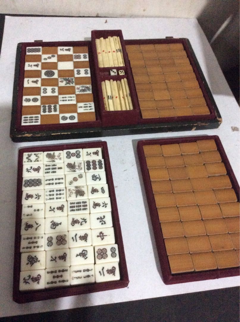antique miniature MAHJONG set/Complete Tiles/JAPAN