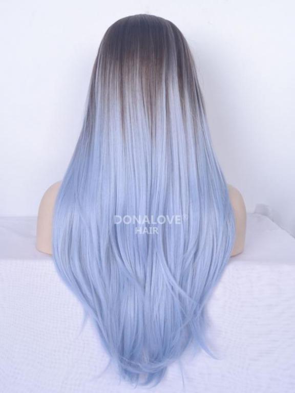 Black To Blue Ombre Straight Lace Front Synthetic Wig Women S