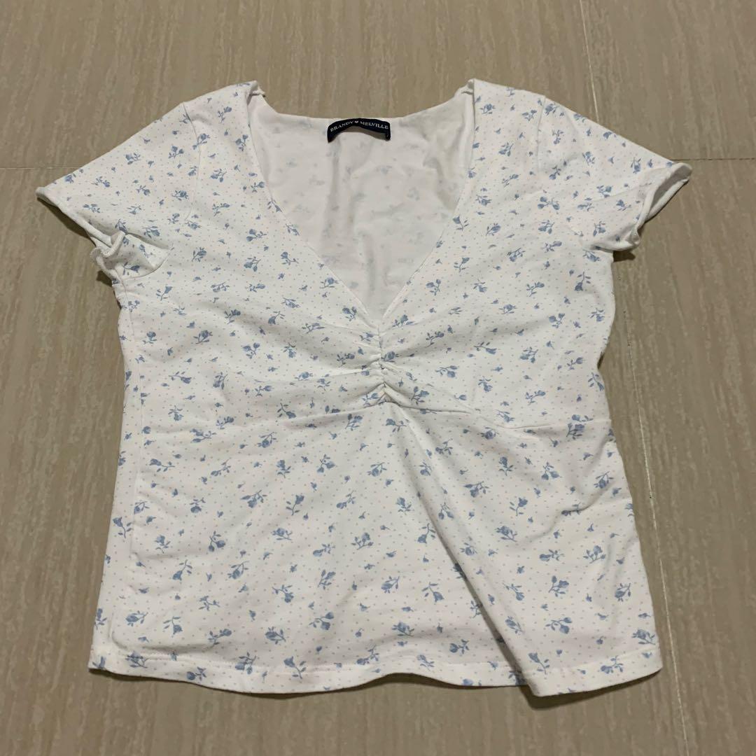 Selling Offers Open Bn Brandy Melville White Blue Floral Gina Top Women S Fashion Tops Other Tops On Carousell